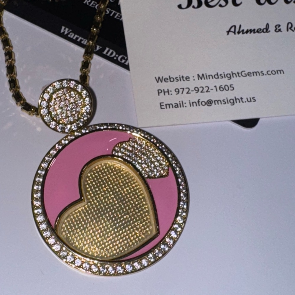 Gold and Pink Custom Made Picture Heart Pendant Gift For her, Keepsake Memorial - Picture 8 of 8